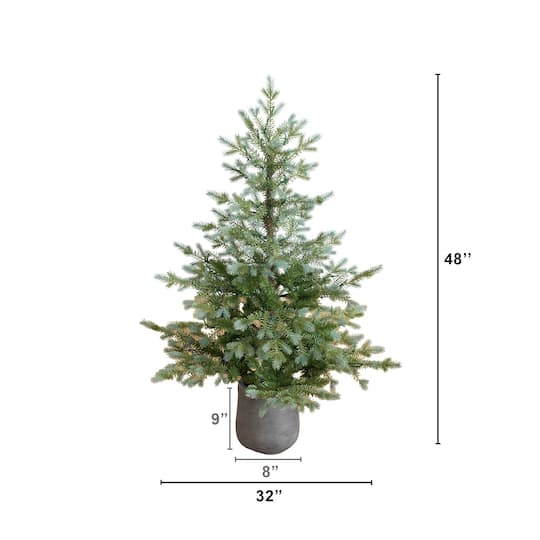 Nearly Natural 4ft. Pre-Lit Artificial Christmas Tree in Gray Ceramic Planter